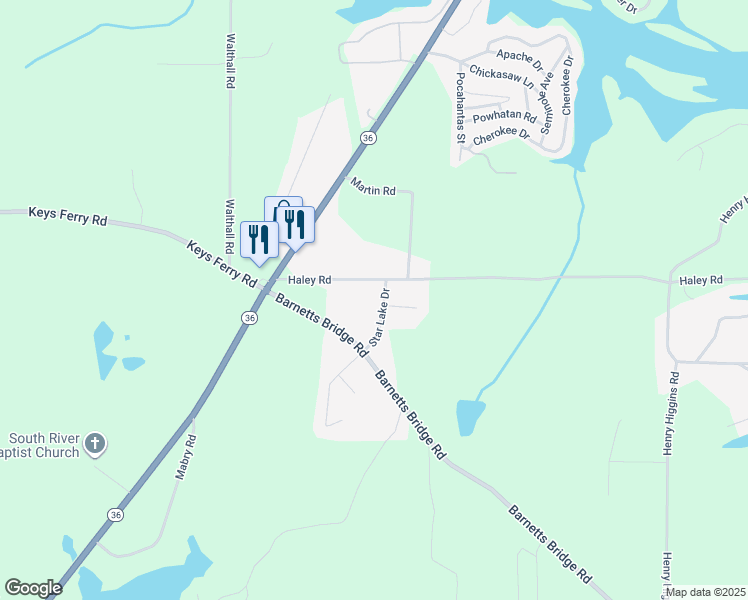 map of restaurants, bars, coffee shops, grocery stores, and more near 112 Star Lake Drive in Jackson