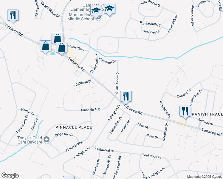 map of restaurants, bars, coffee shops, grocery stores, and more near 3627 Quail Hollow Drive in Hephzibah