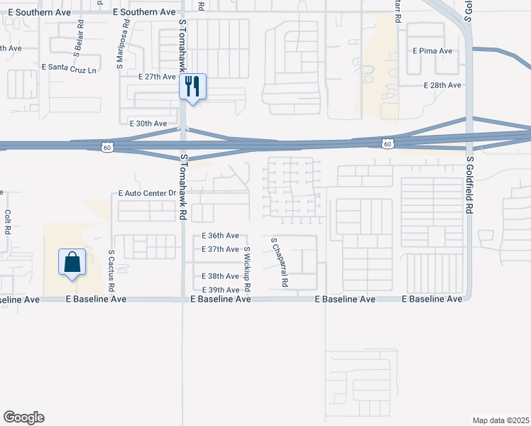 map of restaurants, bars, coffee shops, grocery stores, and more near 2092 East 36th Avenue in Apache Junction