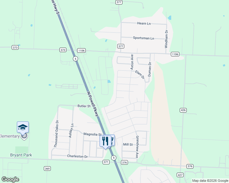 map of restaurants, bars, coffee shops, grocery stores, and more near 3125 Bowen Street in Anna