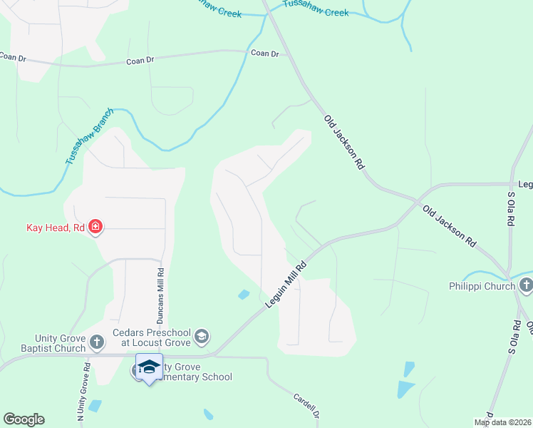 map of restaurants, bars, coffee shops, grocery stores, and more near 136 Caraway Road in Locust Grove