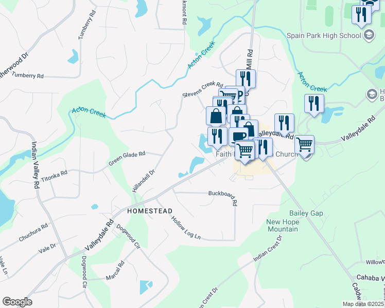 map of restaurants, bars, coffee shops, grocery stores, and more near 2634 Valleydale Road in Birmingham