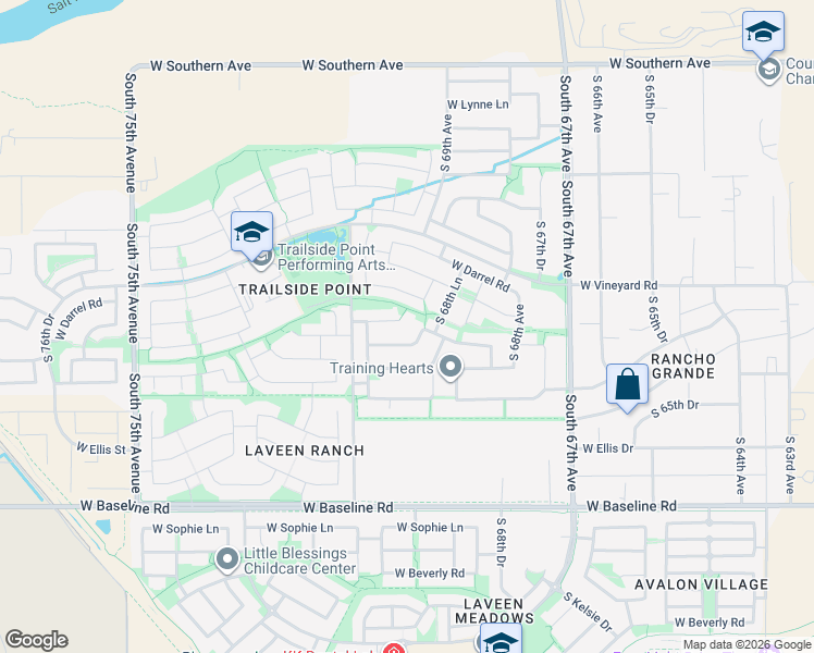 map of restaurants, bars, coffee shops, grocery stores, and more near 6923 West Carson Road in Phoenix