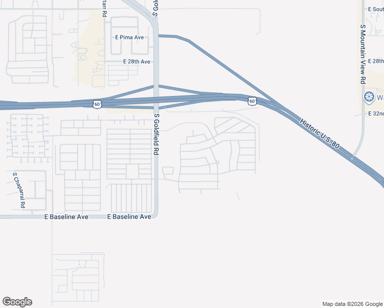 map of restaurants, bars, coffee shops, grocery stores, and more near 3301 South Goldfield Road in Apache Junction
