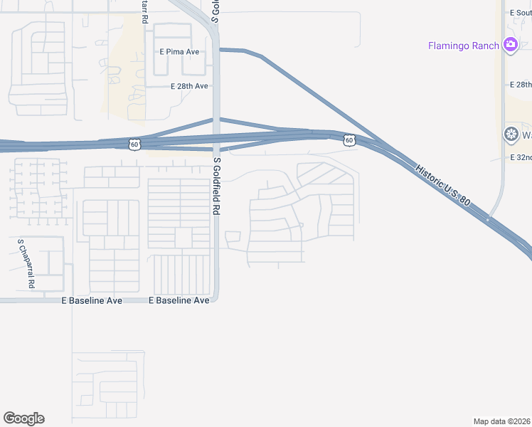 map of restaurants, bars, coffee shops, grocery stores, and more near 3301 South Goldfield Road in Apache Junction