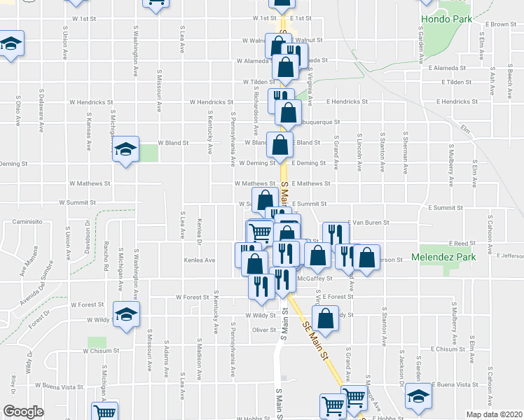 map of restaurants, bars, coffee shops, grocery stores, and more near 1000 South Main Street in Roswell