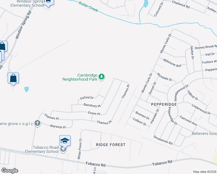 map of restaurants, bars, coffee shops, grocery stores, and more near 3757 Bansbury Place in Hephzibah