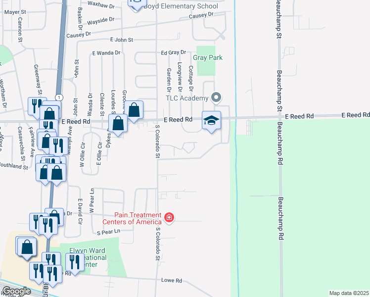 map of restaurants, bars, coffee shops, grocery stores, and more near 1501 East Reed Road in Greenville