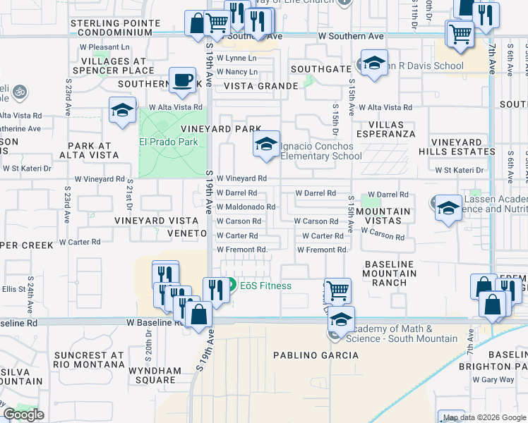map of restaurants, bars, coffee shops, grocery stores, and more near 1723 West Maldonado Road in Phoenix