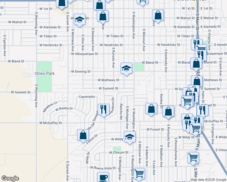map of restaurants, bars, coffee shops, grocery stores, and more near South Kansas Avenue in Roswell