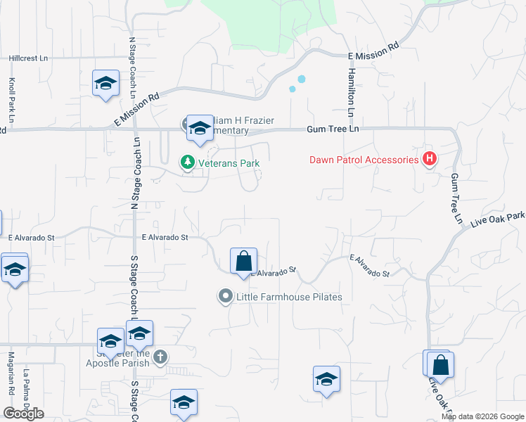 map of restaurants, bars, coffee shops, grocery stores, and more near 290 North Old Hill Road in Fallbrook