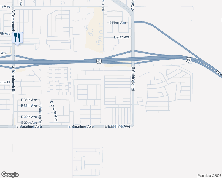 map of restaurants, bars, coffee shops, grocery stores, and more near Gypsum Drive in Apache Junction