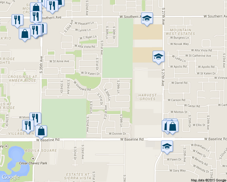 map of restaurants, bars, coffee shops, grocery stores, and more near 6821 South 30th Drive in Phoenix