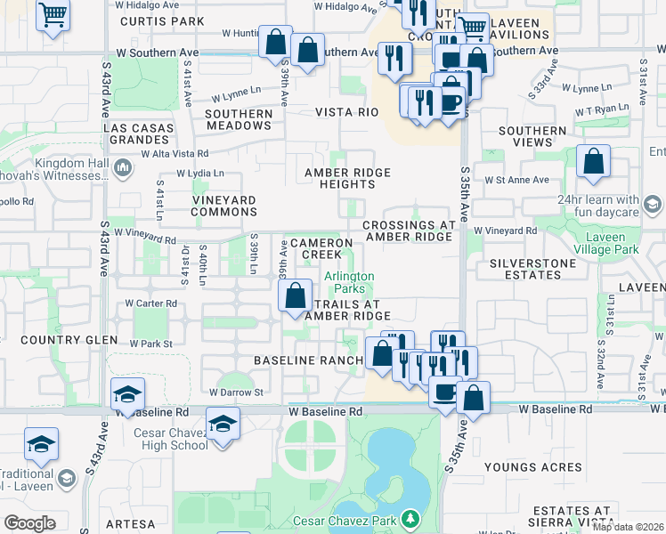 map of restaurants, bars, coffee shops, grocery stores, and more near 6824 South 37th Glen in Phoenix