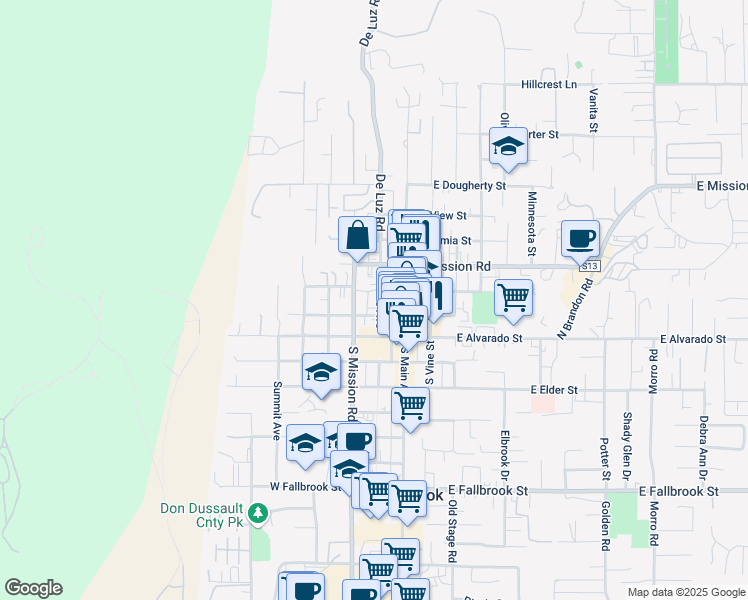 map of restaurants, bars, coffee shops, grocery stores, and more near 127 West Ivy Street in Fallbrook