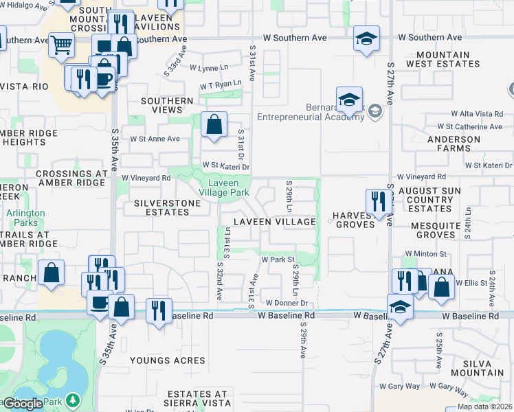 map of restaurants, bars, coffee shops, grocery stores, and more near 6816 South 30th Lane in Phoenix