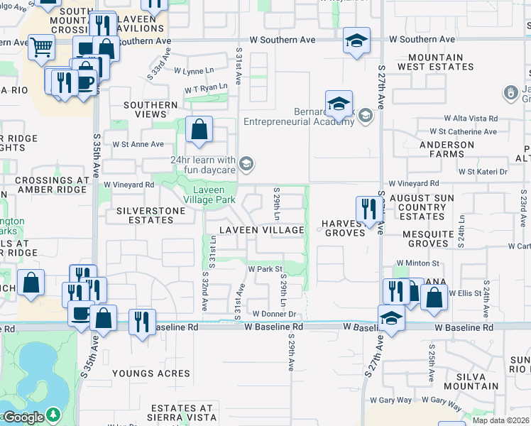 map of restaurants, bars, coffee shops, grocery stores, and more near 6821 South 30th Drive in Phoenix