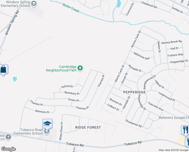 map of restaurants, bars, coffee shops, grocery stores, and more near 3495 Essex Place in Hephzibah