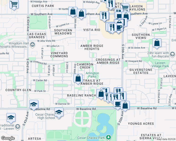 map of restaurants, bars, coffee shops, grocery stores, and more near 6824 South 37th Glen in Phoenix