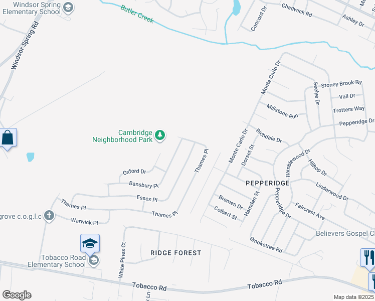map of restaurants, bars, coffee shops, grocery stores, and more near 3495 Essex Place in Hephzibah