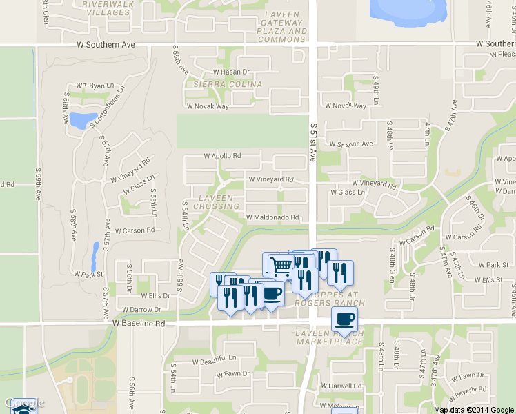 map of restaurants, bars, coffee shops, grocery stores, and more near 5241 W Shumway Farm Rd in Laveen