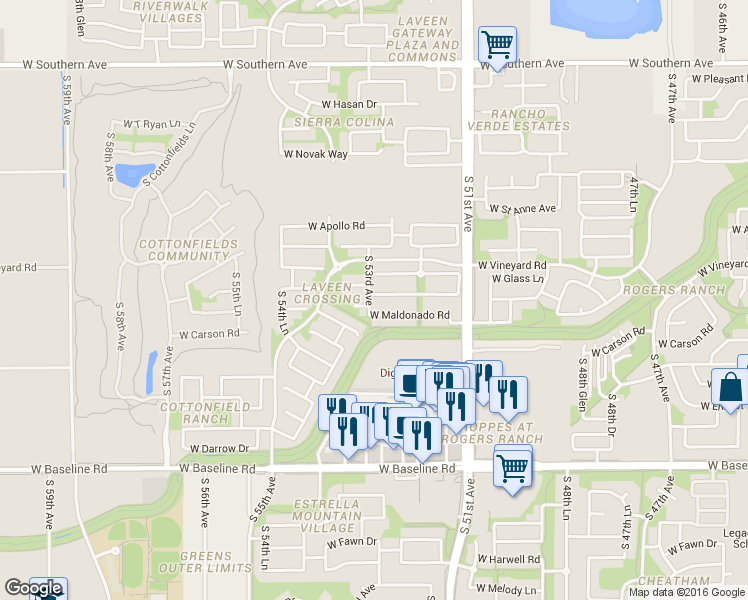 map of restaurants, bars, coffee shops, grocery stores, and more near 5313 West Glass Lane in Phoenix