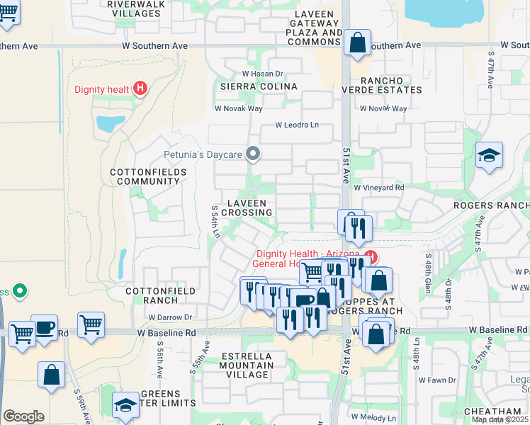 map of restaurants, bars, coffee shops, grocery stores, and more near 5313 West Glass Lane in Phoenix