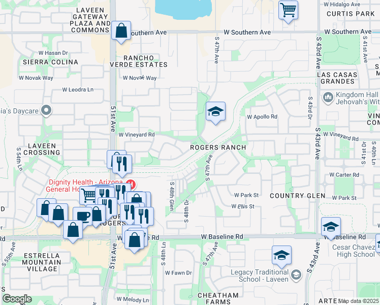 map of restaurants, bars, coffee shops, grocery stores, and more near 4719 West Maldonado Road in Phoenix