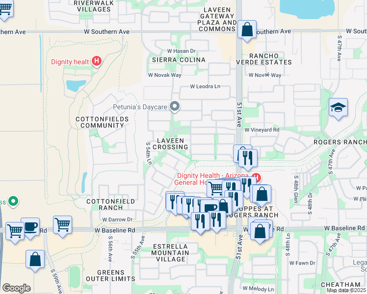 map of restaurants, bars, coffee shops, grocery stores, and more near 5313 West Glass Lane in Phoenix