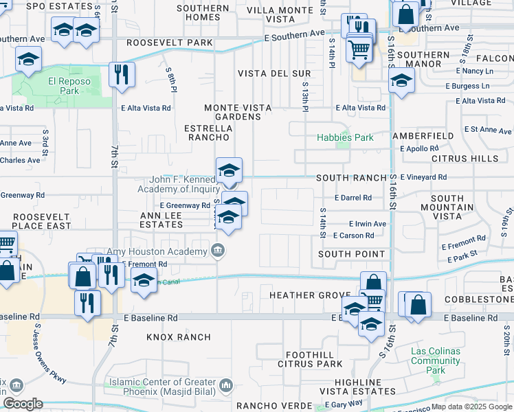 map of restaurants, bars, coffee shops, grocery stores, and more near 6906 South 12th Place in Phoenix