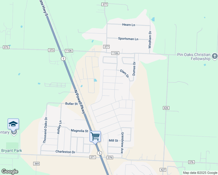 map of restaurants, bars, coffee shops, grocery stores, and more near 223 Harvey Street in Anna