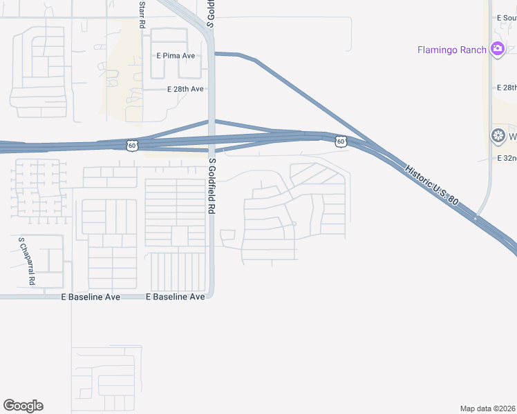 map of restaurants, bars, coffee shops, grocery stores, and more near 3301 South Goldfield Road in Apache Junction