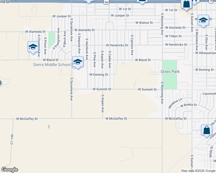 map of restaurants, bars, coffee shops, grocery stores, and more near 701-799 South Cedar Avenue in Roswell