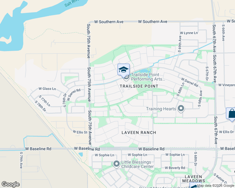 map of restaurants, bars, coffee shops, grocery stores, and more near 7313 West Darrel Road in Phoenix