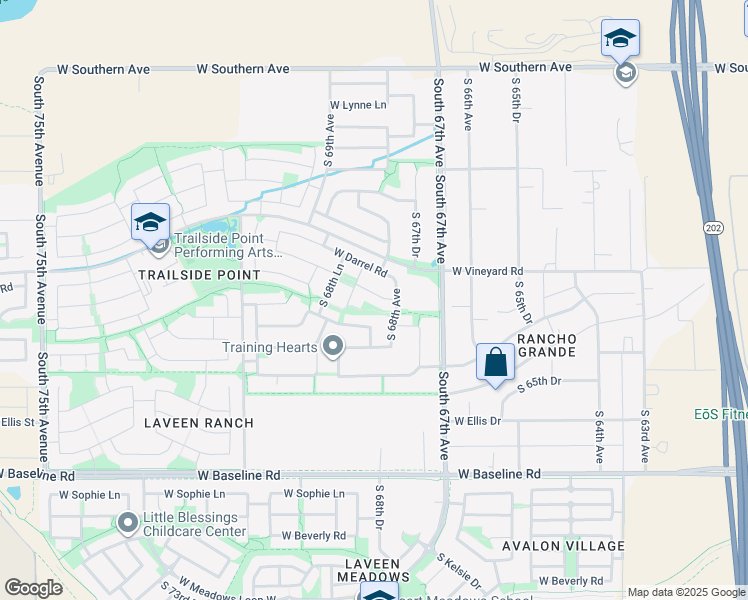 map of restaurants, bars, coffee shops, grocery stores, and more near 6817 West Maldonado Road in Phoenix