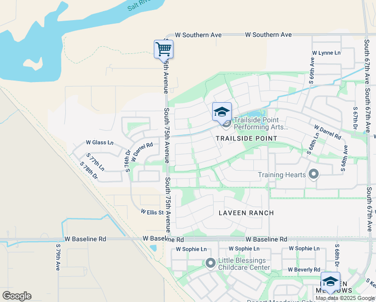 map of restaurants, bars, coffee shops, grocery stores, and more near 7411 West Glass Lane in Phoenix