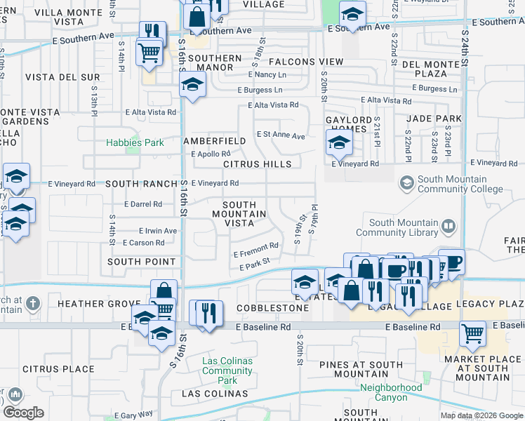 map of restaurants, bars, coffee shops, grocery stores, and more near 6824 South 18th Street in Phoenix