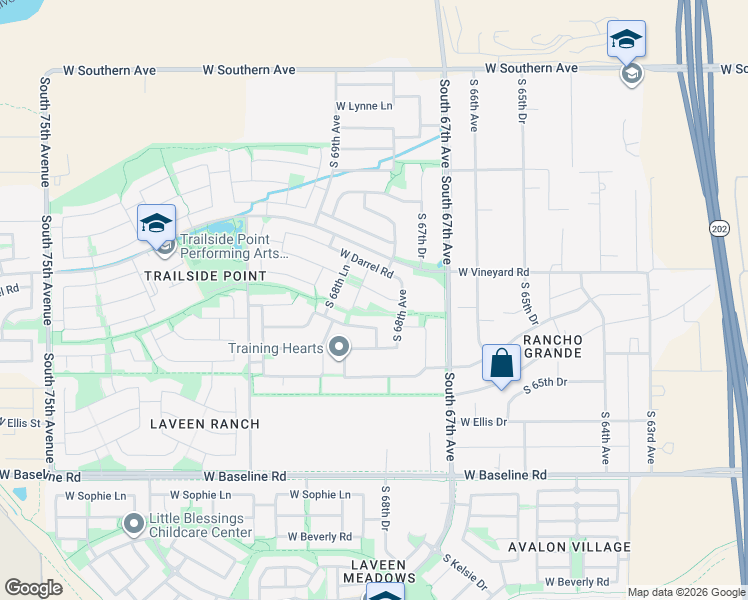 map of restaurants, bars, coffee shops, grocery stores, and more near 6821 West Maldonado Road in Phoenix