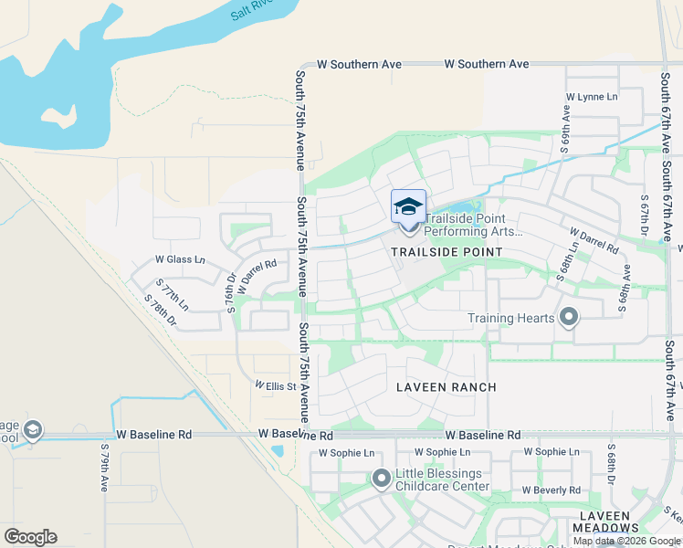 map of restaurants, bars, coffee shops, grocery stores, and more near 7411 West Glass Lane in Phoenix