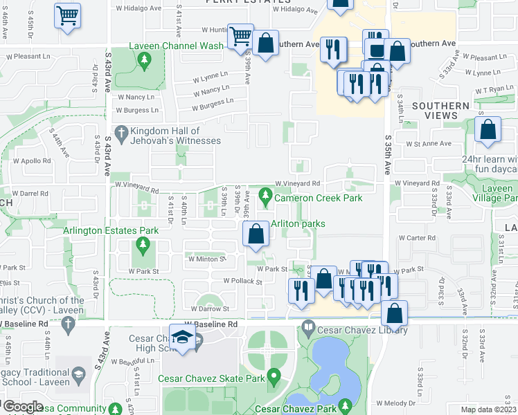 map of restaurants, bars, coffee shops, grocery stores, and more near 3830 West Shumway Farm Road in Phoenix