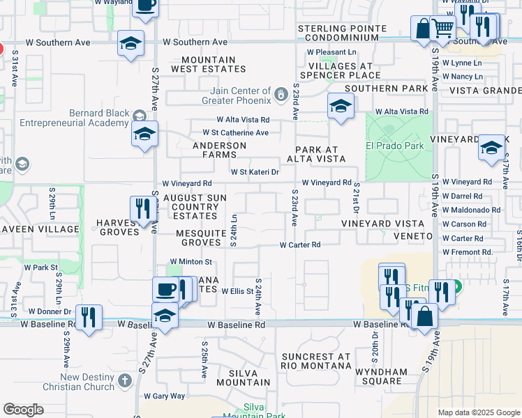 map of restaurants, bars, coffee shops, grocery stores, and more near 2342 West Maldonado Road in Phoenix
