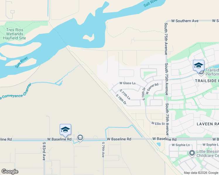 map of restaurants, bars, coffee shops, grocery stores, and more near 6820 South 78th Drive in Phoenix