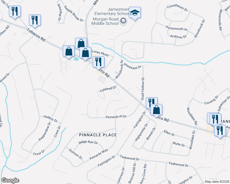 map of restaurants, bars, coffee shops, grocery stores, and more near 300 Caldwell Drive in Hephzibah