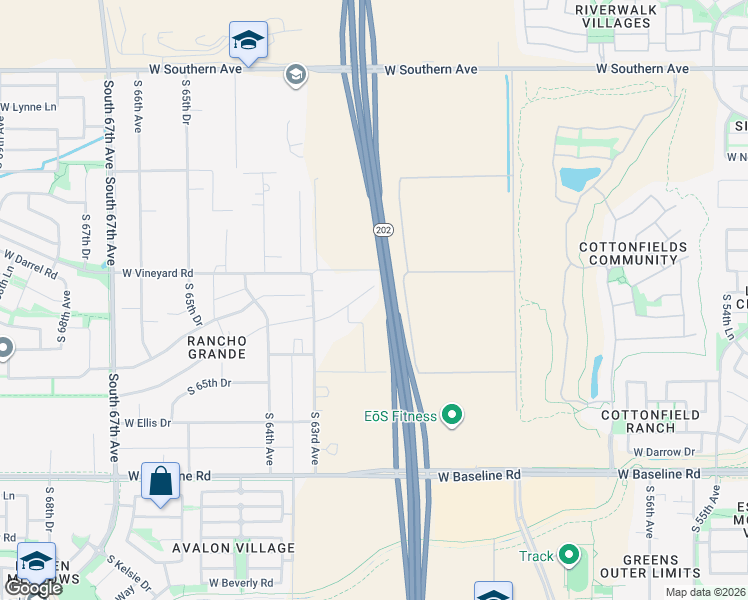 map of restaurants, bars, coffee shops, grocery stores, and more near 6139 West Vineyard Road in Maricopa County