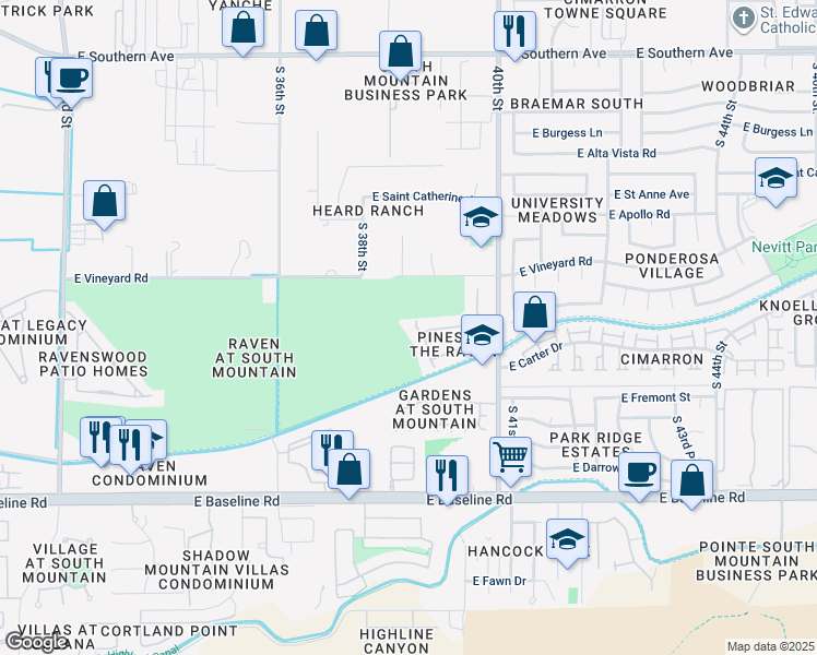 map of restaurants, bars, coffee shops, grocery stores, and more near 6832 South 38th Place in Phoenix