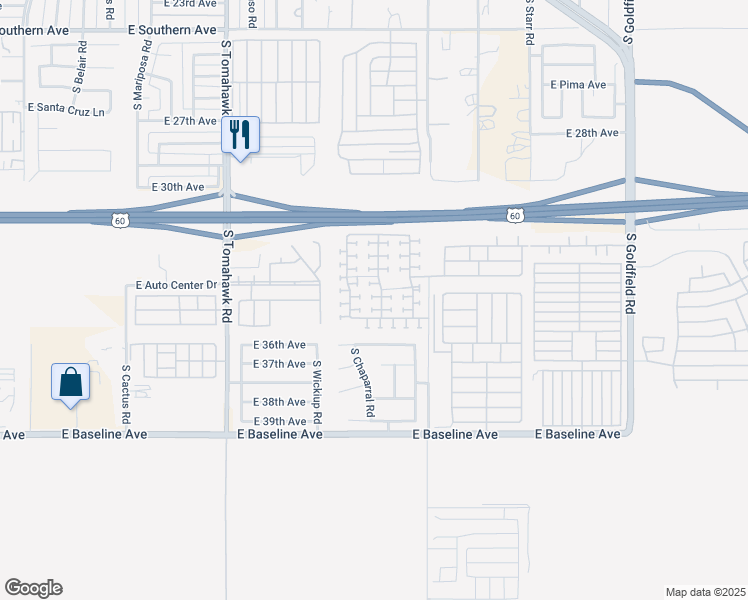 map of restaurants, bars, coffee shops, grocery stores, and more near 3454 South Bowman Road in Apache Junction