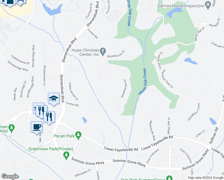 map of restaurants, bars, coffee shops, grocery stores, and more near 44 Stonehaven Drive in Newnan