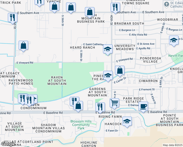 map of restaurants, bars, coffee shops, grocery stores, and more near 6832 South 38th Place in Phoenix