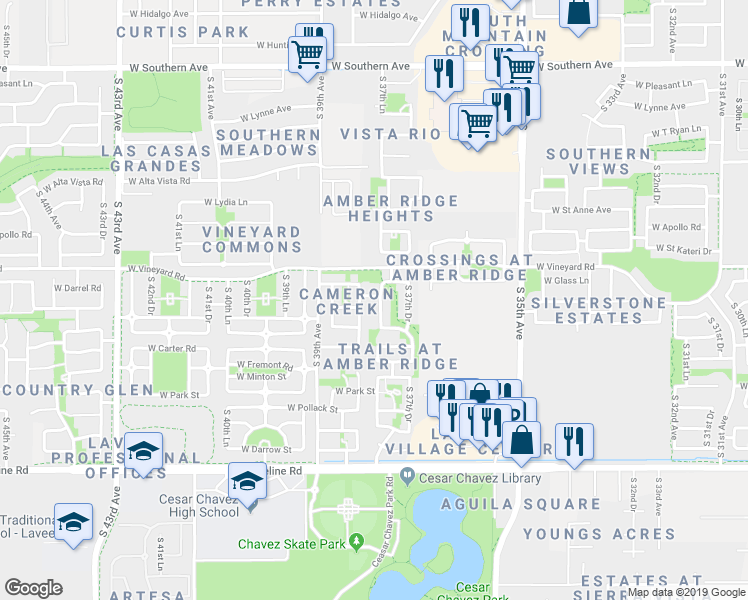 map of restaurants, bars, coffee shops, grocery stores, and more near 6824 South 37th Glen in Phoenix