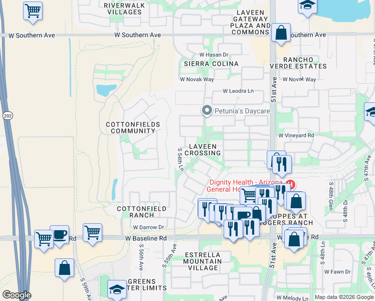 map of restaurants, bars, coffee shops, grocery stores, and more near 5440 West Shumway Farm Road in Phoenix